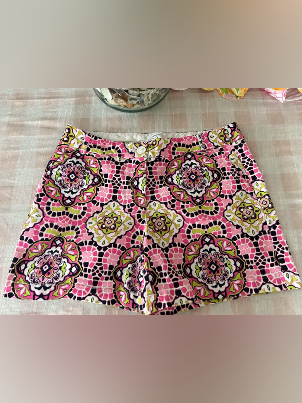 crown & ivy Pink, Black and Lime Printed Casual Shorts